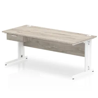 Impulse Cable Managed Straight Desk With Single One Drawer Fixed Pedestal