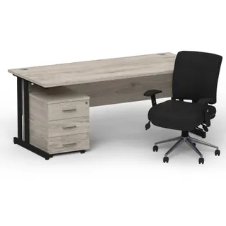Impulse Cantilever Straight Desk With Mobile Pedestal and Chiro Medium Back Operator Chair