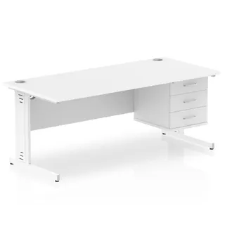 Impulse Cable Managed Straight Desk With Single Fixed Pedestal