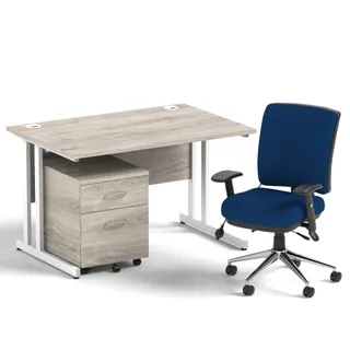 Impulse Cantilever Straight Desk With Mobile Pedestal and Chiro Medium Back Operator Chair