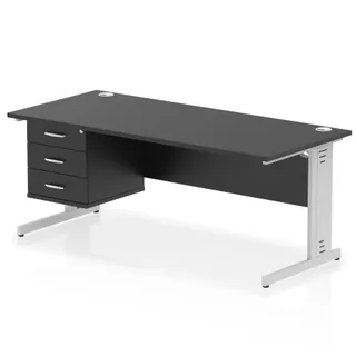 Impulse Cable Managed Straight Desk With Single Fixed Pedestal
