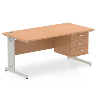 Impulse Cable Managed Straight Desk With Single Fixed Pedestal