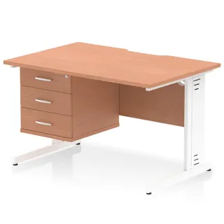 Impulse Scalloped Edge Cable Managed Straight Desk With Single Fixed Pedestal