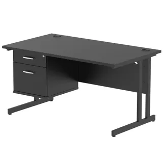 Impulse Cantilever Straight Desk With Single Fixed Pedestal