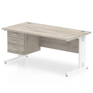 Impulse Cable Managed Straight Desk With Single Fixed Pedestal
