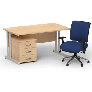 Impulse Cantilever Straight Desk With Mobile Pedestal and Chiro Medium Back Operator Chair
