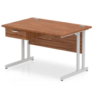 Impulse Cantilever Straight Desk With Single One Drawer Fixed Pedestal