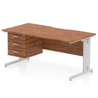 Impulse Scalloped Edge Cable Managed Straight Desk With Single Fixed Pedestal