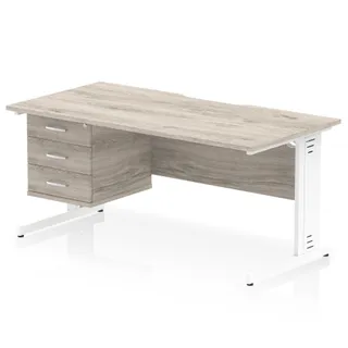 Impulse Scalloped Edge Cable Managed Straight Desk With Single Fixed Pedestal