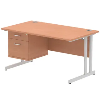 Impulse Cantilever Straight Desk With Single Fixed Pedestal