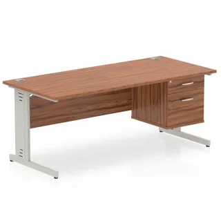 Impulse Cable Managed Straight Desk With Single Fixed Pedestal
