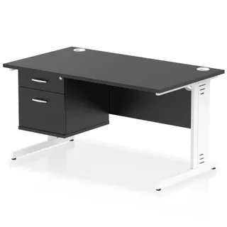 Impulse Cable Managed Straight Desk With Single Fixed Pedestal