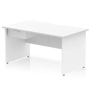 Impulse Scalloped Edge Panel End Straight Desk With Single One Drawer Fixed Pedestal