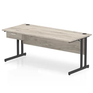 Impulse Cantilever Straight Desk With Single One Drawer Fixed Pedestal