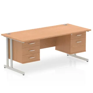 Impulse Cantilever Straight Desk With Two Fixed Pedestal