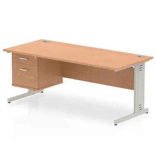 Impulse Cable Managed Straight Desk With Single Fixed Pedestal