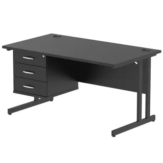 Impulse Cantilever Straight Desk With Single Fixed Pedestal