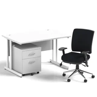 Impulse Cantilever Straight Desk With Mobile Pedestal and Chiro Medium Back Operator Chair