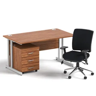 Impulse Cantilever Straight Desk With Mobile Pedestal and Chiro Medium Back Operator Chair