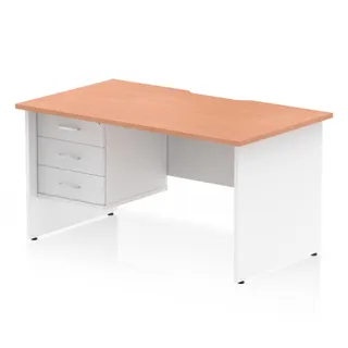 Impulse Scalloped Edge Panel End Straight Desk With Single Fixed Pedestal