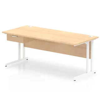 Impulse Cantilever Straight Desk With Single One Drawer Fixed Pedestal