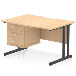 Impulse Scalloped Edge Cantilever Straight Desk With Single Fixed Pedestal