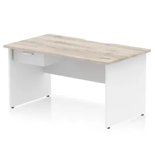 Impulse Scalloped Edge Panel End Straight Desk With Single One Drawer Fixed Pedestal