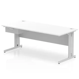 Impulse Cable Managed Straight Desk With Single One Drawer Fixed Pedestal