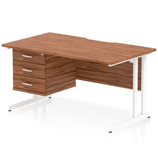 Impulse Scalloped Edge Cantilever Straight Desk With Single Fixed Pedestal