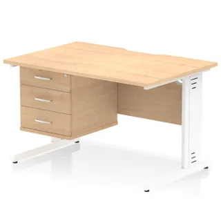Impulse Scalloped Edge Cable Managed Straight Desk With Single Fixed Pedestal