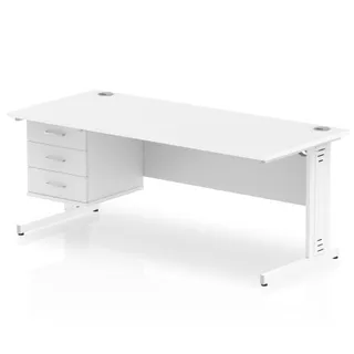 Impulse Cable Managed Straight Desk With Single Fixed Pedestal