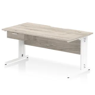 Impulse Scalloped Edge Cable Managed Straight Desk With Single One Drawer Fixed Pedestal
