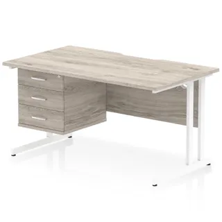 Impulse Scalloped Edge Cantilever Straight Desk With Single Fixed Pedestal