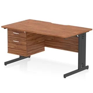 Impulse Scalloped Edge Cable Managed Straight Desk With Single Fixed Pedestal