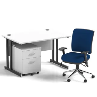 Impulse Cantilever Straight Desk With Mobile Pedestal and Chiro Medium Back Operator Chair