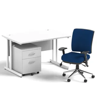 Impulse Cantilever Straight Desk With Mobile Pedestal and Chiro Medium Back Operator Chair