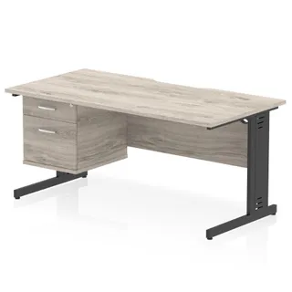 Impulse Scalloped Edge Cable Managed Straight Desk With Single Fixed Pedestal