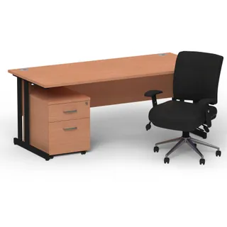 Impulse Cantilever Straight Desk With Mobile Pedestal and Chiro Medium Back Operator Chair