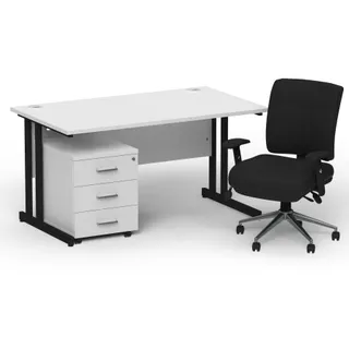 Impulse Cantilever Straight Desk With Mobile Pedestal and Chiro Medium Back Operator Chair