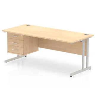 Impulse Cantilever Straight Desk With Single Fixed Pedestal