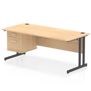 Impulse Cantilever Straight Desk With Single Fixed Pedestal