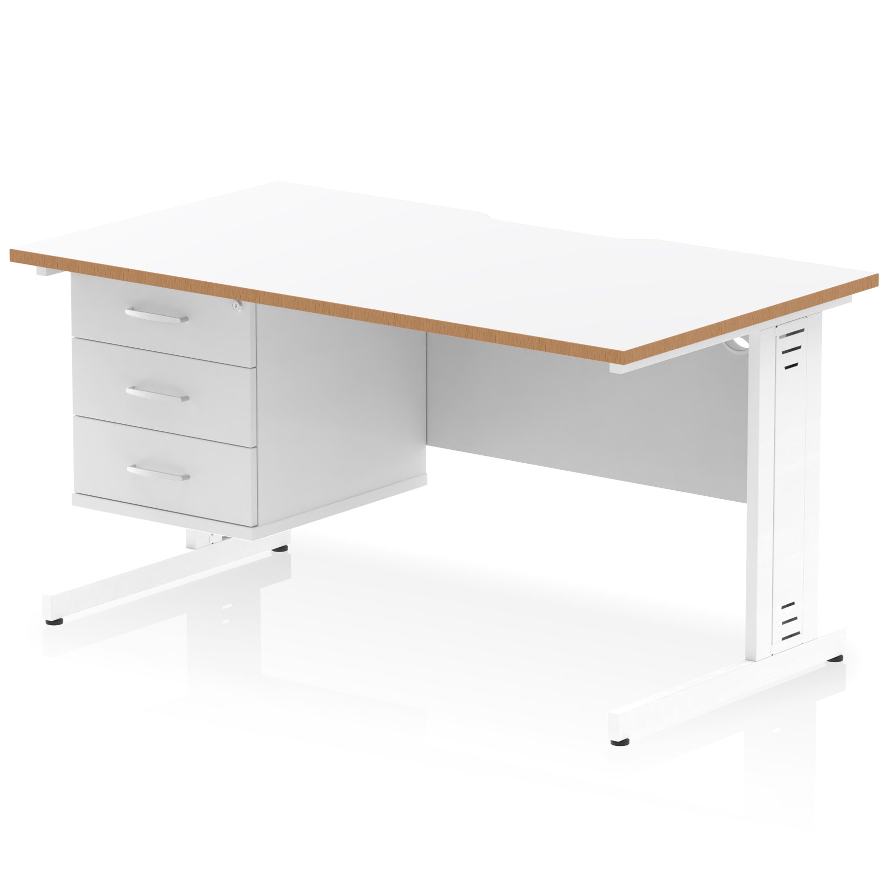 Impulse Scalloped Edge Cable Managed Straight Desk With Single Fixed Pedestal