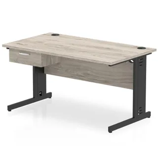 Impulse Cable Managed Straight Desk With Single One Drawer Fixed Pedestal