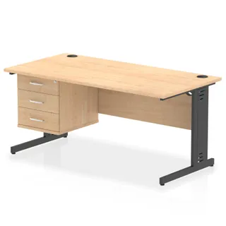Impulse Cable Managed Straight Desk With Single Fixed Pedestal