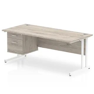 Impulse Cantilever Straight Desk With Single Fixed Pedestal