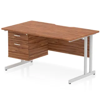 Impulse Scalloped Edge Cantilever Straight Desk With Single Fixed Pedestal