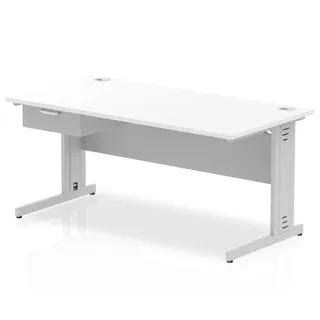 Impulse Cable Managed Straight Desk With Single One Drawer Fixed Pedestal