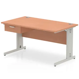 Impulse Cable Managed Straight Desk With Single One Drawer Fixed Pedestal