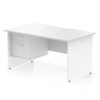 Impulse Scalloped Edge Panel End Straight Desk With Single Fixed Pedestal