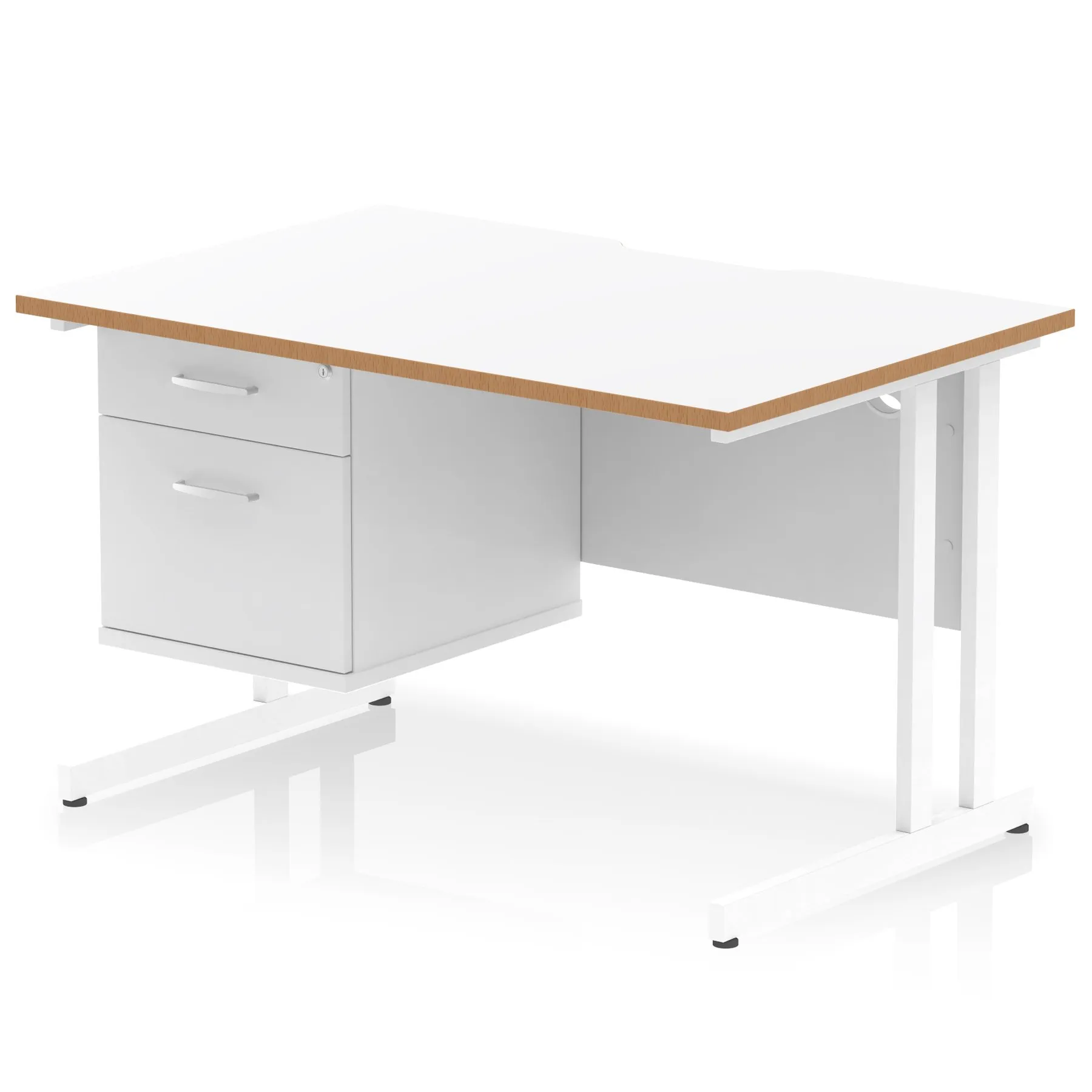 Impulse Scalloped Edge Cantilever Straight Desk With Single Fixed Pedestal